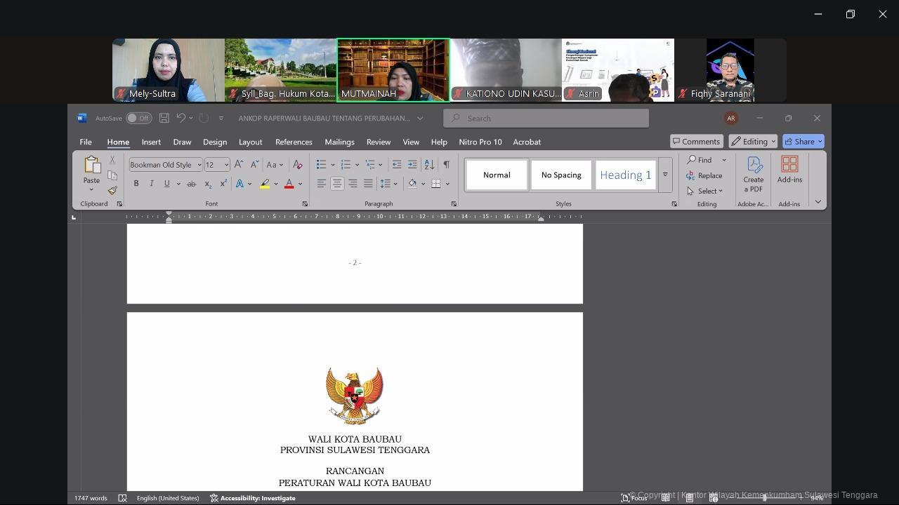 Kemenkum Sultra Harmonisasi Raperwali Baubau Standar Biaya Masukan Tahun Anggaran 2025