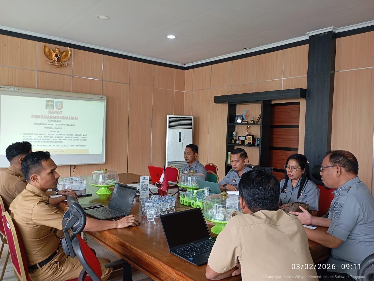 ‎Kanwil Kemenkum Sultra Harmonisasi Raperbup Konawe Selatan Terkait Opsen Pajak Mineral